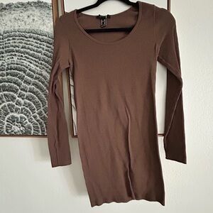 Forever21 Brown Long Sleeve Ribbed Dress S/M